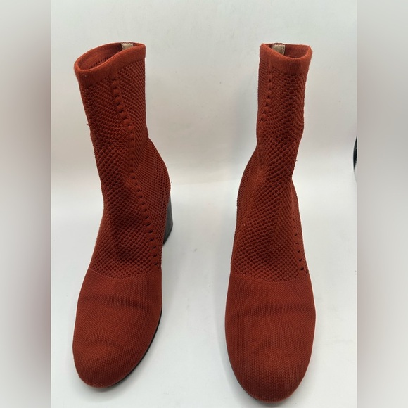 Eileen Fisher Choice Mesh Knit Ankle Boots Women's 8 Rust Slip On Wood Heel - Picture 7 of 12